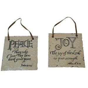 Vintage Religious Inspiration Stone Wall Plaques Sign Joy and Peace Set Of Two
